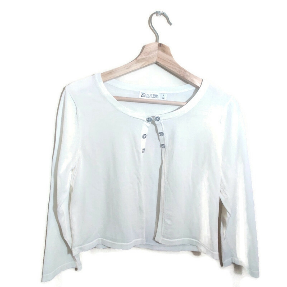 7TH AVENUE NY Co. Design Studio White Diamond Button Clasp Mid Sleeve Cardigan M